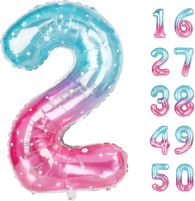 40 Inch Starry Balloon Number 2 Giant Two Balloons Number Birthday Decorations, 2nd 12 20 21st Party Celebration Decorations Digital Balloon Wedding Anniversary Party Supplies
