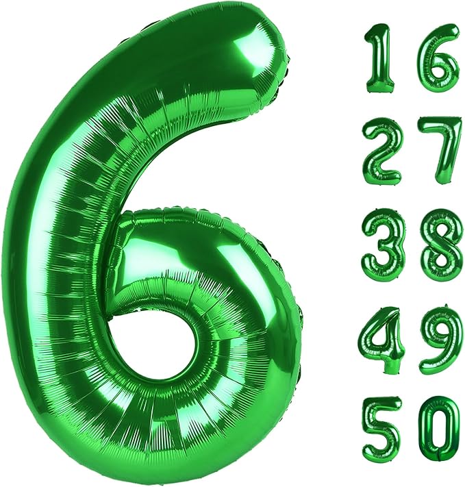 40 Inch Green Large Balloon Number 6 Balloon,Jumbo Mylar Foil Helium Balloon for 6 16 26 36 60 66 Birthday Digital Balloons for Birthday Party,Wedding Anniversary Party Decorations