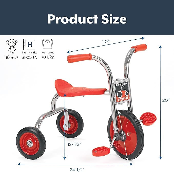 Angeles SilverRider Kids Tricycle, Toddler Tricycle with Solid Airless Rubber Tires, Kids Bike for Preschools and Daycare, Ages 18 months+, 12.5" Tall Seat