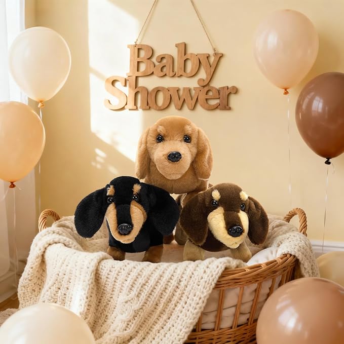 MorisMos 3 Packs Dachshund Stuffed Animals in Bulk,13'' Realistic Weiner Dog Toys for Kid Girl Boy Adult,Lifelike Weiner Dog Puppy Plushies,Bulk Small Stuffed Animal Dachshund Gifts for Birthday Party