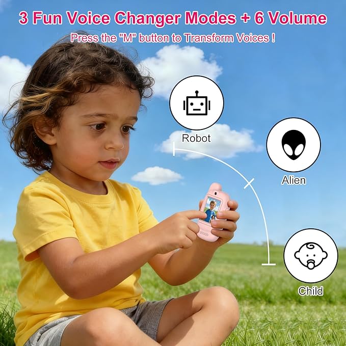 Video Walkie Talkies for Kids, 2 Pack Rechargeable Video Walkie Talkies for Age 3-12 Boys Girls, 1000 Feet Range, 2.0” IPS Screen Display & Voice Changer, for Indoor Outdoor Travel Hiking
