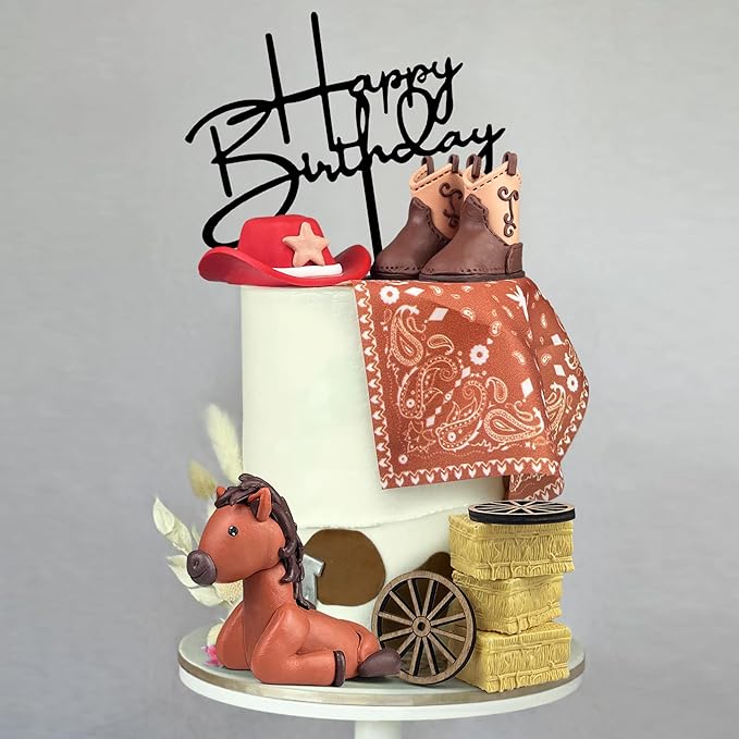 Cowboy Cake Decorations Hat and Boot Horse Cake Toppers for Western Theme Cowboy Cowgirl Birthday Baby Shower Party Favors Supplies