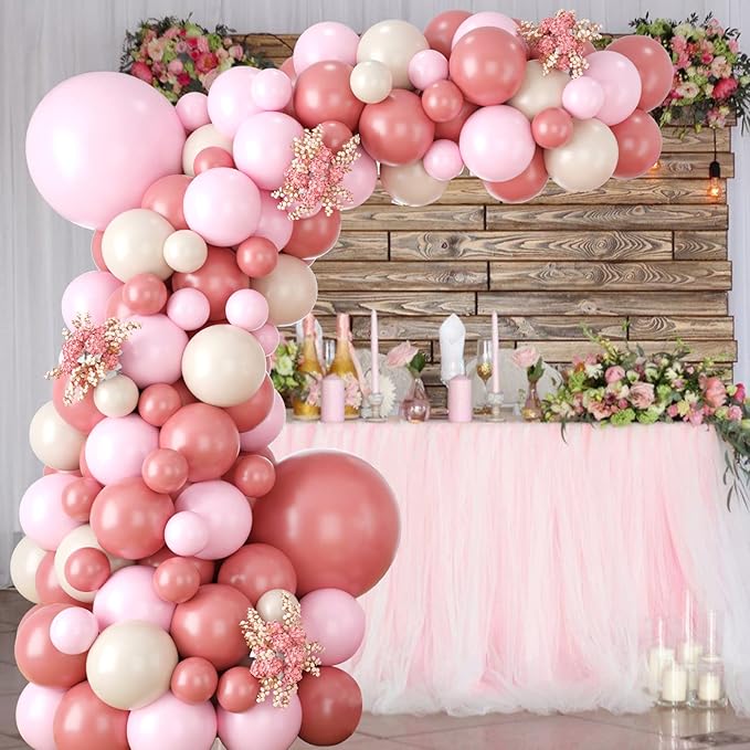 Pink Apricot Balloon Garland Arch Kit,Retro Pink Macaron Pink Apricot Latex Balloons for Baby Shower Wedding Birthday Graduation Anniversary Bachelorette Party Background Decoration
