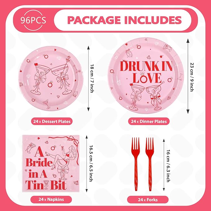 Margarita Bachelorette Party Decorations 96Pcs Drunk In Love Plates and Napkins A Bride In A Tini Bit Plates Pink Martini Themed Disposable Tableware for Girls Bachelorette Party Decorations