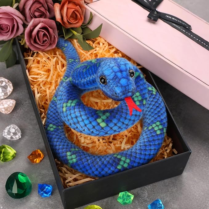 Snake Plush, Stuffed Snake Animal, 27 in Small Toy Snakes for Kids, Giant Stuffed Animals, Lifelike Plush Snake for Birthday Present Party Prank Prop (Blue)
