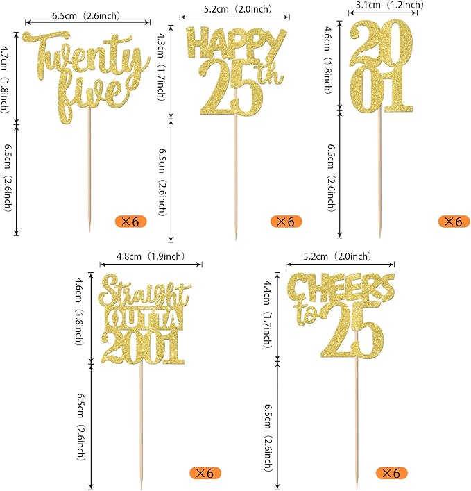 30PCS Straight Outta 2001 Cupcake Toppers Gold Glitter Twenty Five Happy 25th Birthday Cupcake Picks Cheers to 25 Years Cake Decorations for 25th Birthday Anniversary Party Decoration Supplies
