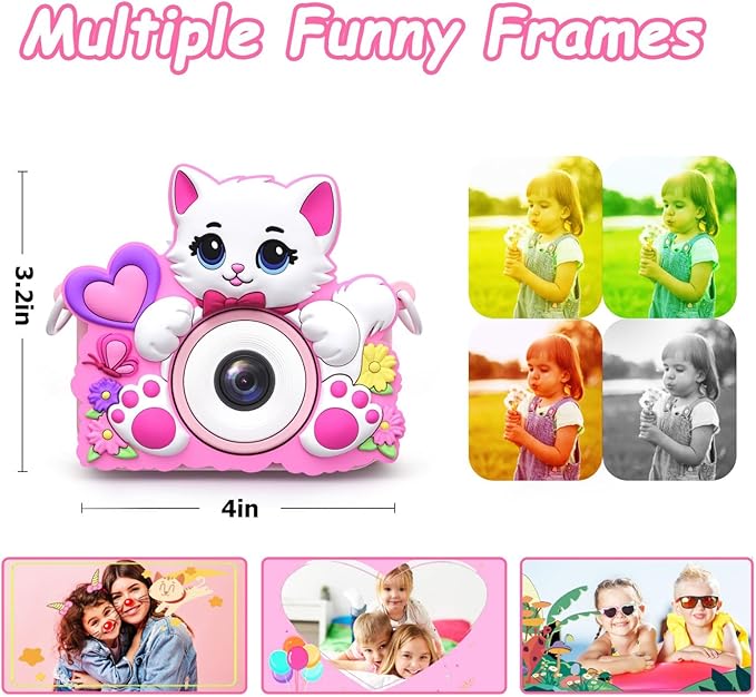 Kids Camera for Girls Toys Gifts, 3 4 5 Year Old Girl Birthday Gifts Small Children Selfie Digital Pink Camera for Kids, for Girls Toy Cameras for Toddlers Age 3-5, 32G SD Card Included