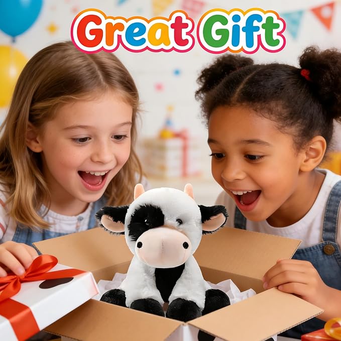 OROZCOR Cow Stuffed Animal, Cute Fluffy Cow Plush 8.5 Inch, Soft Farm Stuffed Cow Plush Toy Gifts for Baby Boys Girls (Cow)