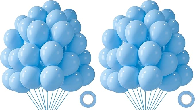 LovesTown 110PCS Latex Balloons 12inch Party Balloons Arch with Ribbon for Birthday Baby Shower Wedding Party Decorations Blue (Pack of 2)