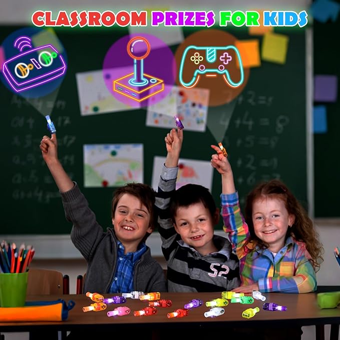 24 Pcs Video Game Party Favors LED Finger Lights, Glow in the Dark Light Up Toys Party Gifts for Kids, Birthday Goodie Bags Stuffers School Classroom Prizes