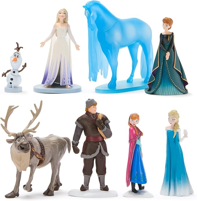 Disney Store Official Frozen Figure Set – 8 Fully Sculpted Disney Figures Including Anna, Elsa, Olaf, Kristoff & More in Double-Tiered Box with Scenic Backgrounds