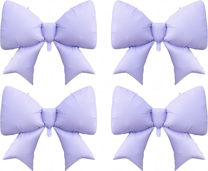 4 Pcs Giant Purple Bow Balloons 38 Inch/Lavender coquette Birthday Supplies/Tayl Singer Idol Demon Hunters Concert Balloon/Purple Bachelorette Bridal Engagement Wedding Anniversary Decor for Women