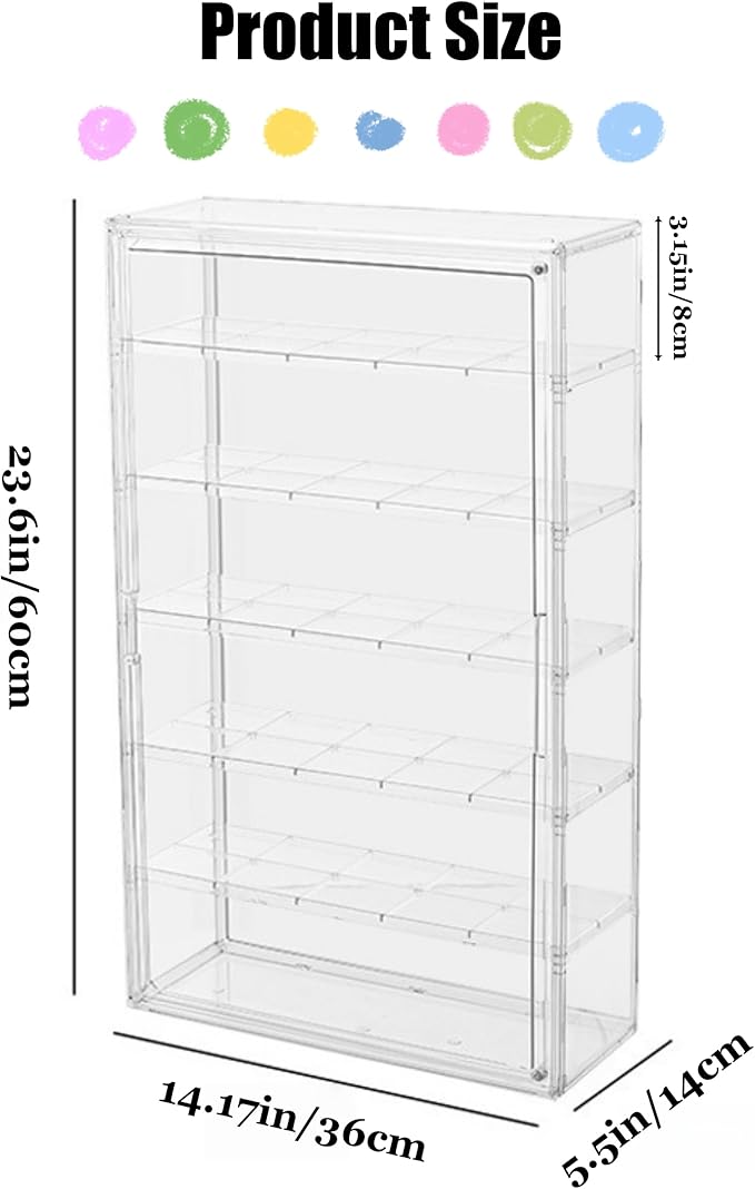 Wall Mountable 6-Tier Acrylic Display Case - Slim 14cm Depth for 100+ Mini Figures, Magnetic Door & Removable Shelves for Bobbleheads, Stackable Dust-Proof Cabinet (Extra Large(14.17*5.5*23.6in))