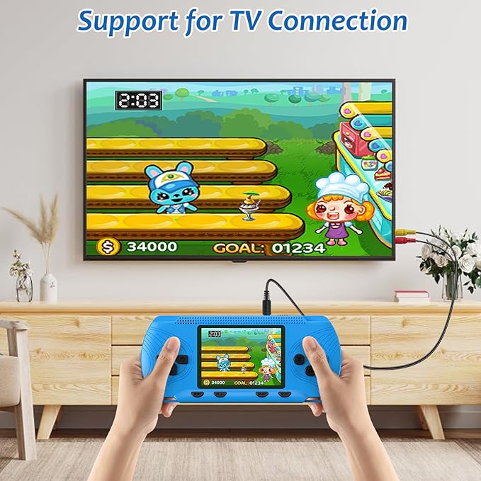 Handheld Game for Kids - Preloaded 258 Retro Video Games & 3 Cartridges, 3.0" HD LCD Screen, Portable Gaming Player with Rechargeable Battery, Birthday Xmas Gift for Boys Girls 4-12, Blue