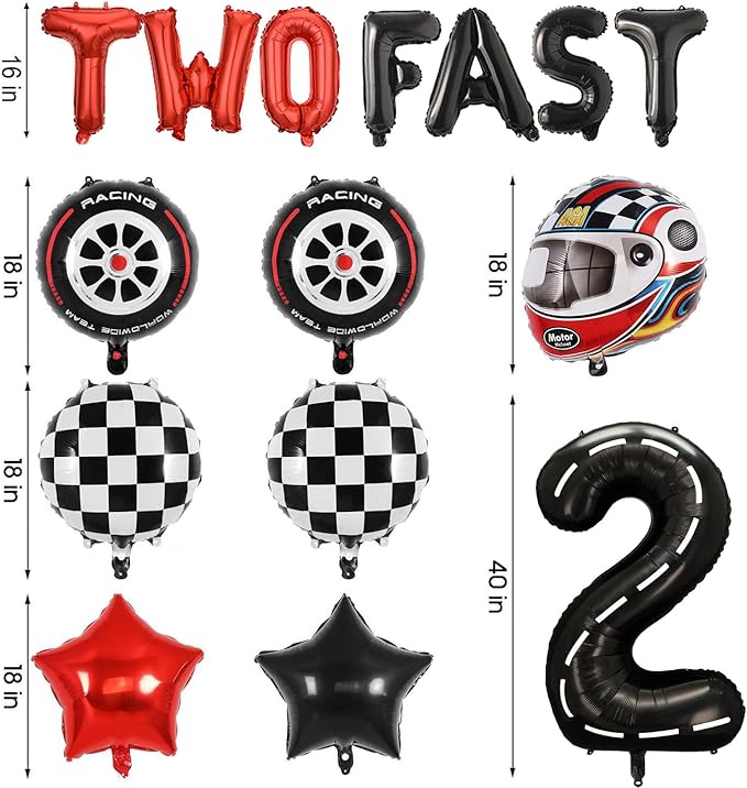 Two Fast Race Car Birthday Balloons Decoration Backdrop Racing Car 2nd Birthday Decoration 2-year old Boys Race Car Themed Bday Party Supplies