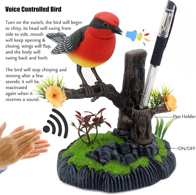 nulala Simulation Parrots Birds Ornament - Voice Controlled Scarlet Robin Parrots Chirping and Wings Flap - Electronic Birds Pet for Home Garden Decor (506A)