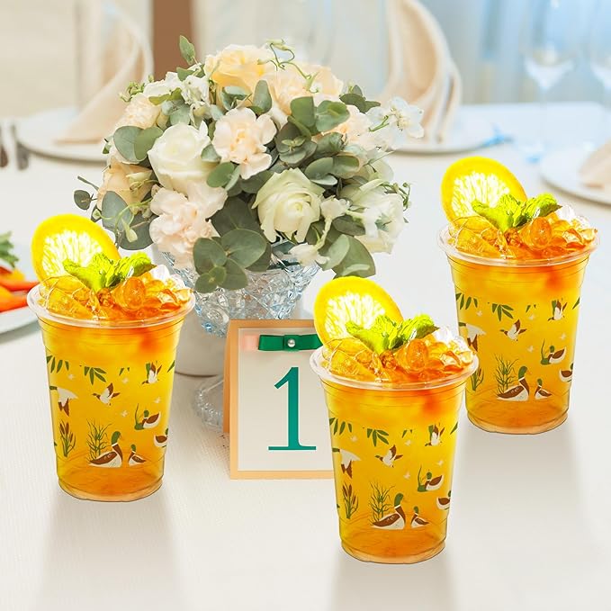 Qinyoung 50 Pcs 16 oz Mallard Duck Cups for Mallard Duck Party Decorations Mallard Duck Baby Shower Cups Plastic Disposable Drinking Cups Hunting Birthday Party Supplies