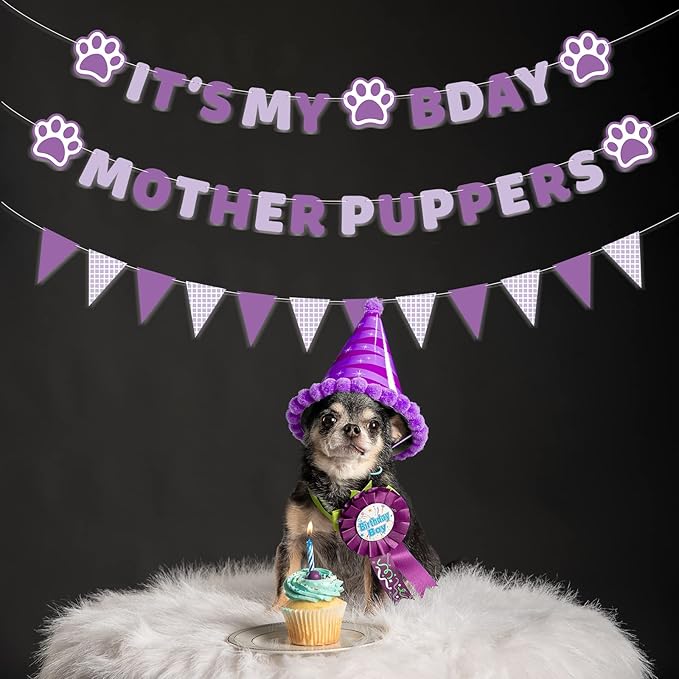 Vicycaty Pre-strung Birthday Party Supplies - It's My Bday Mother Puppers Banner Sign, Puppy Dog Paw Decorations Backdrop, Happy Birthday Pennants Banner for Boy Girl