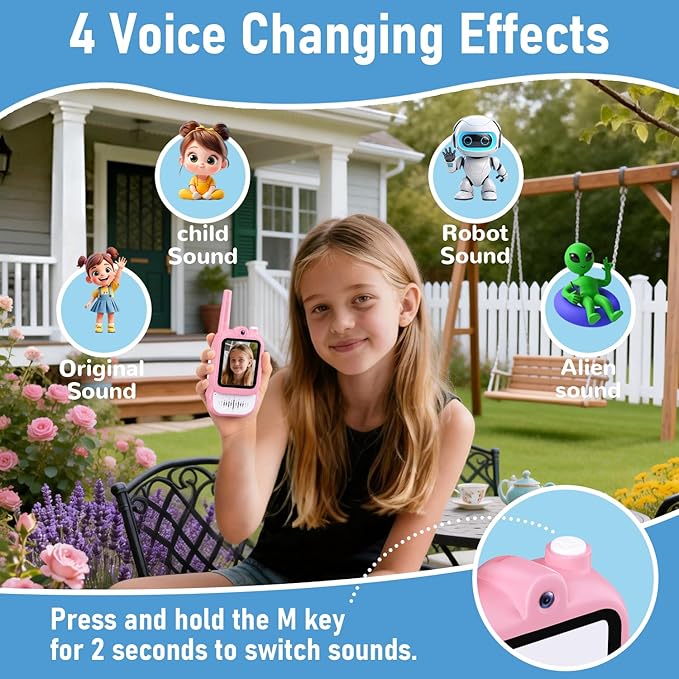Lapare Kids Video Walkie Talkies, 2-Way Rechargeable Walkie Talkies with Screen, HD Real-time Video Outdoor Toys for Toddlers, for Girls 3 4 5 6 7 8+