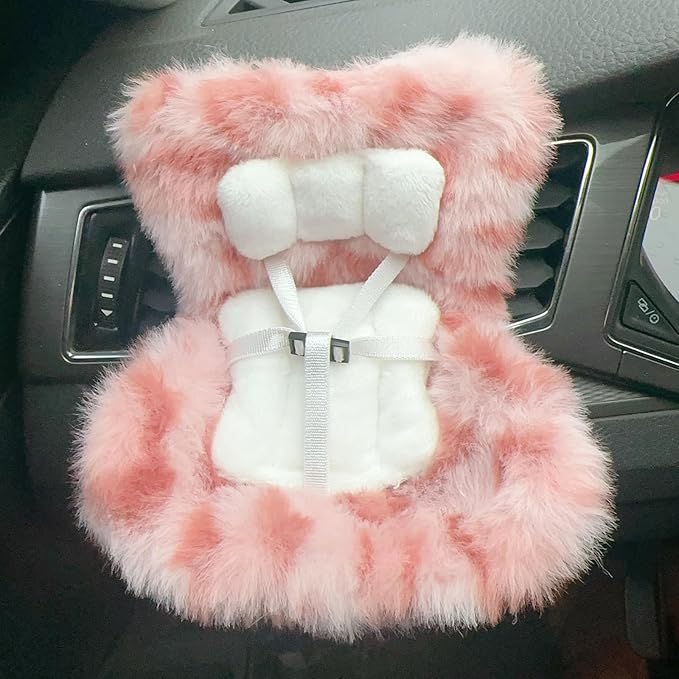 Doll Car Seat for 3–8 inch Figures, Fits Character Plushes, Blind Box Dolls & Vinyl Collectibles, Includes Air Vent Clip & Desktop Stand, Car Ornament for Collectors (Strawberry Ice Cream)