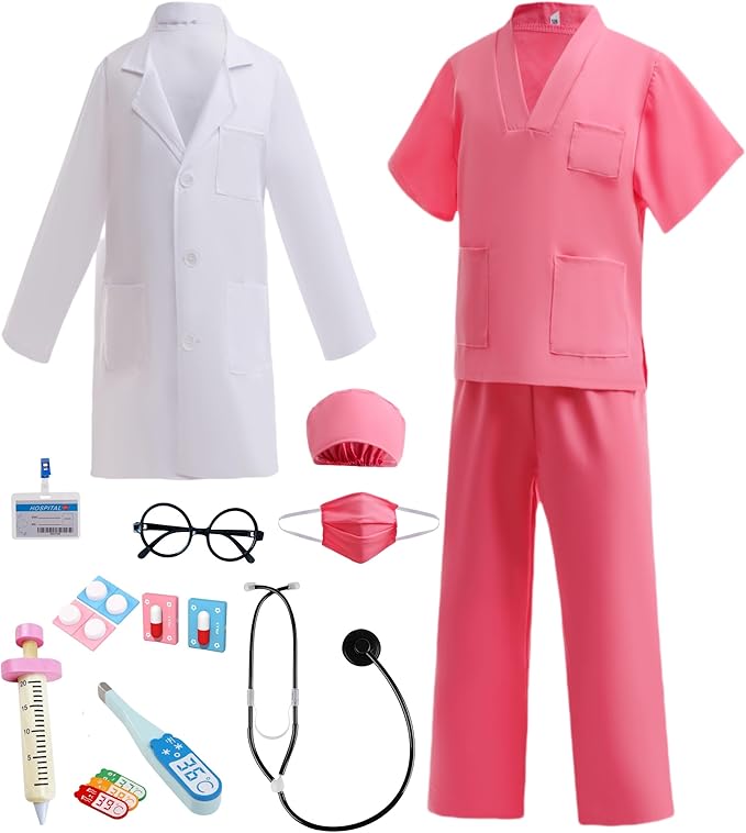BanKids Doctor Costume for Kids Career Day Pretend Playset Doctor Role Play Stethoscope Lab Coat Kids Halloween Costume