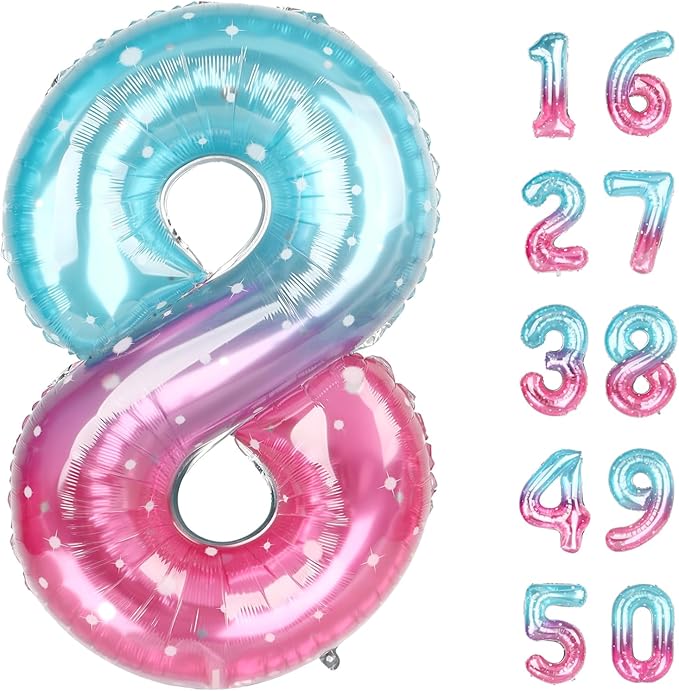 40 Inch Giant Starry Foil Number 8th 18th 28th Birthday Balloons Starry Digit 8 Balloons for Men Women 80th Anniversary Party Decorations Supplies