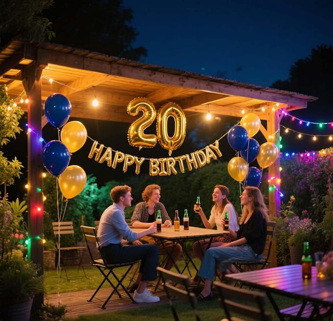 20th Birthday Party Decorations for Men, Navy Blue Gold Happy 20th Birthday Banner Number 20 Foil Balloons Metallic Latex Confetti Balloons for Men Him 20 Years Old Birthday Decoration (20th)