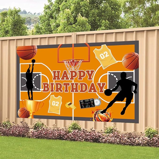 Basketball Birthday Party Backdrop Basketball Court Happy Birthday Banner Photography Background for Boys Home Decorations Party Supplies 70.8 x 47.2 Inch