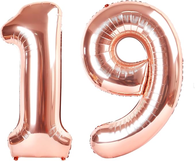 Rose Gold Number 19 Balloon 40 inch, 19 Number Balloons, 19th Birthday Decorations, 19 Year Old Women Men Rose Gold Party Supplies