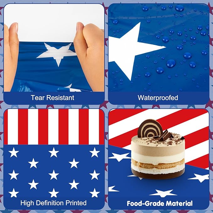 2 Pack 4th of July Tablecloth - Patriotic American Flag Table Cloth, Plastic Disposable Rectangle USA Star Stripe Table Cover for Memorial day, Fourth of July Independence Day Decorations, 54" x 108"