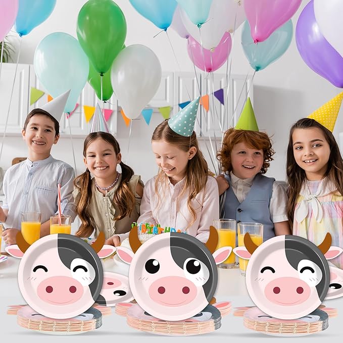 50 Count Cow Paper Plates Cow Print Baby Shower Plates Farm Animal Birthday Disposable Plates Zoo Theme Party Supplies Dinnerware Cow Cake Plates for Gender Reveal Boy Girl Kids Party Decorations