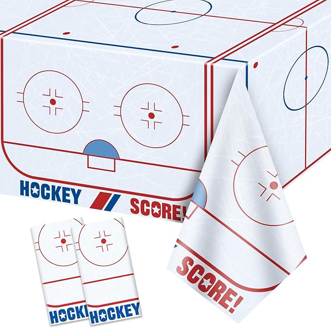 2Pcs Hockey Tablecloths - Hockey Rink Table Covers - Disposable Plastic Party Tablecloth (2, 51'' x 86'')