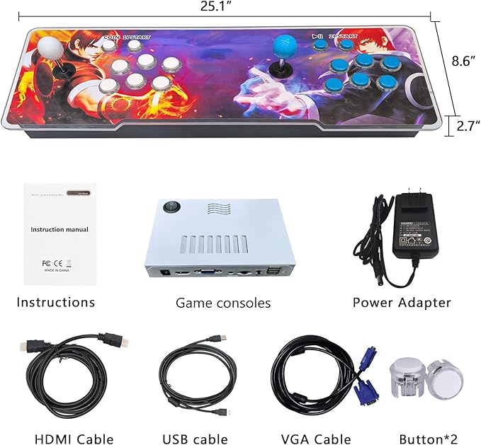 FVBADE[32000 Gamesin 1 78s Pandora Box Arcade Game Console Bluetooth Function Compatible PC & Projector & TV,3D Games 4 Players Category Favorite List Save/Search/Hide/Pause/Delete Games
