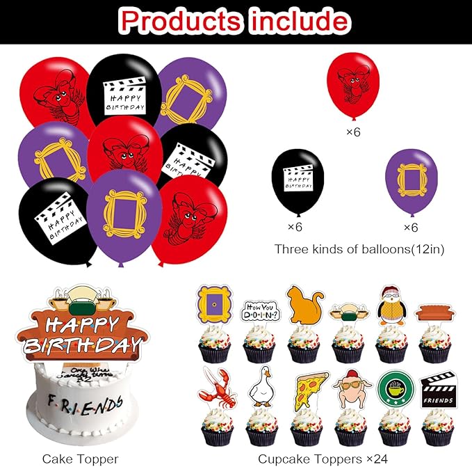 Friends Birthday Party Supplies, Friends Tv ShowParty Decorations Set Include Banner, Centerpieces, Balloons, Cake Cupcake Toppers for TV Show Fans Party Decor