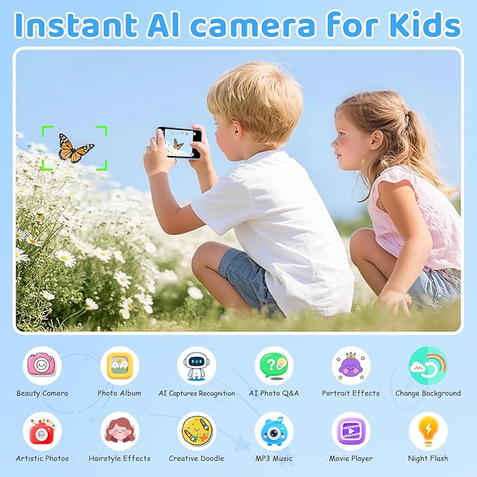 Kids Smart AI Learning Camera, 4.0'' Educational AI Toy Camera with Photo Recognition Knowledge Encyclopedia for Toddler Boys and Girls 3+ Christmas Birthday School Gift (Blue)