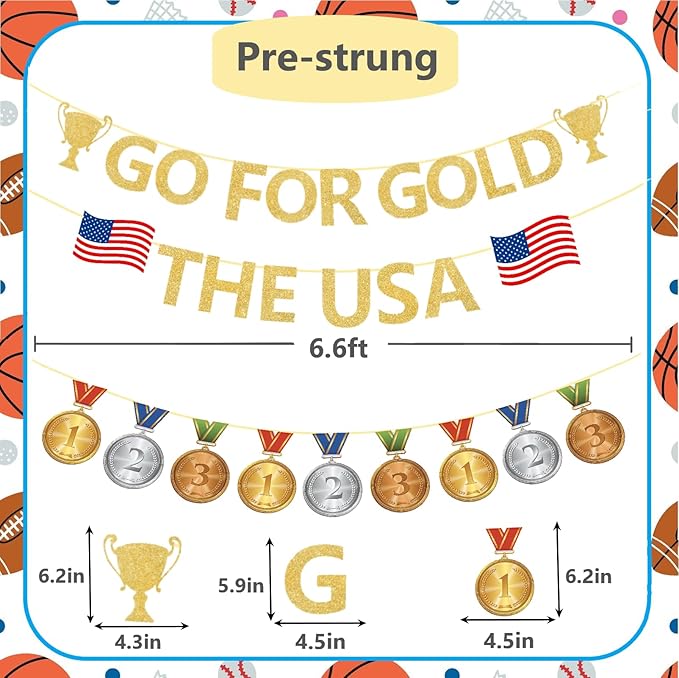 Sports Competition Party Decorations | Glitter Go for Gold Banners | for Olympic Themed Bulletin Board Athlete Competition Game Party Decor Supplies