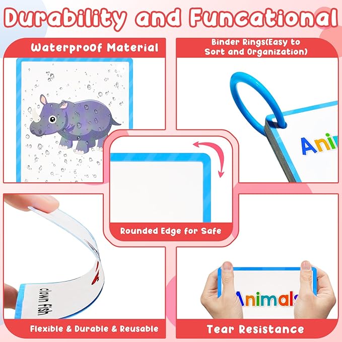 Learning Flashcards Animals, 48 Different Animals Educational Cards, Social Learning Card for Kids