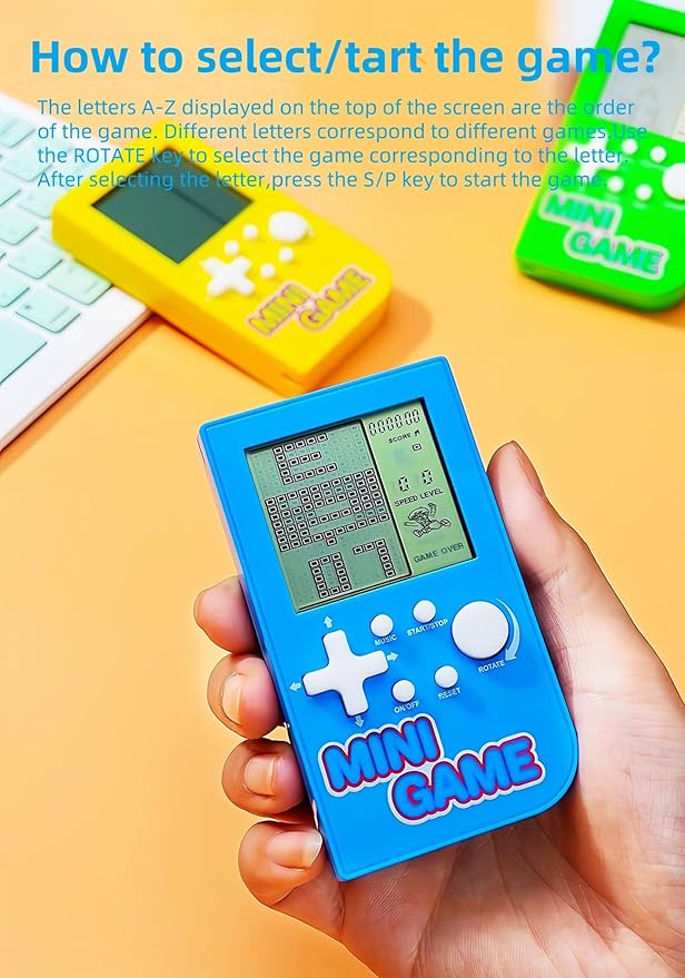 JXD Mini Puzzle Block Game Console Built-in 26 Retro Brick Games Travel/Indoor/Outdoor Leisure Handheld Game Console Portable Electronic Games Children/Students/Teens Toys (Blue)