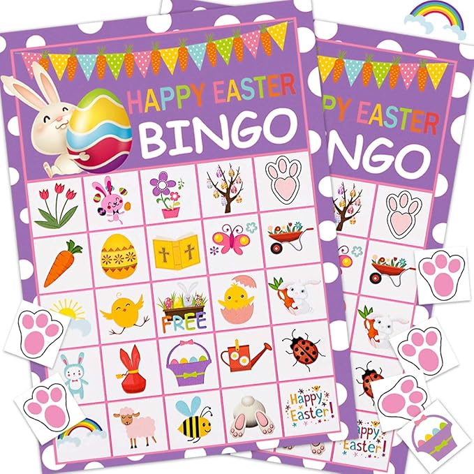 Easter Crafts for Kids, Easter Games for Kids, Easter Bingo, Fun Easter Bunny Bingo Cards for 24 Players, Easter Activities, Easter Party Supplies Favors for Family School Classroom