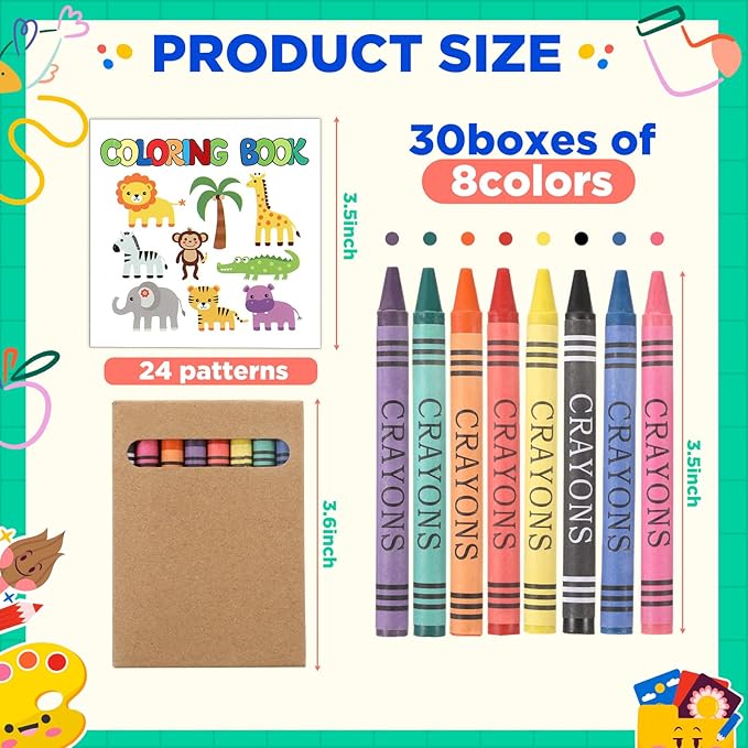30 Sets 24 Pages Zoo Animals Mini Coloring Books with 8 Colors Crayons Bulk, Jungle Safari Coloring Books Party Favors Goodie Bag Gift Stuffer Gift Activities DIY Craft