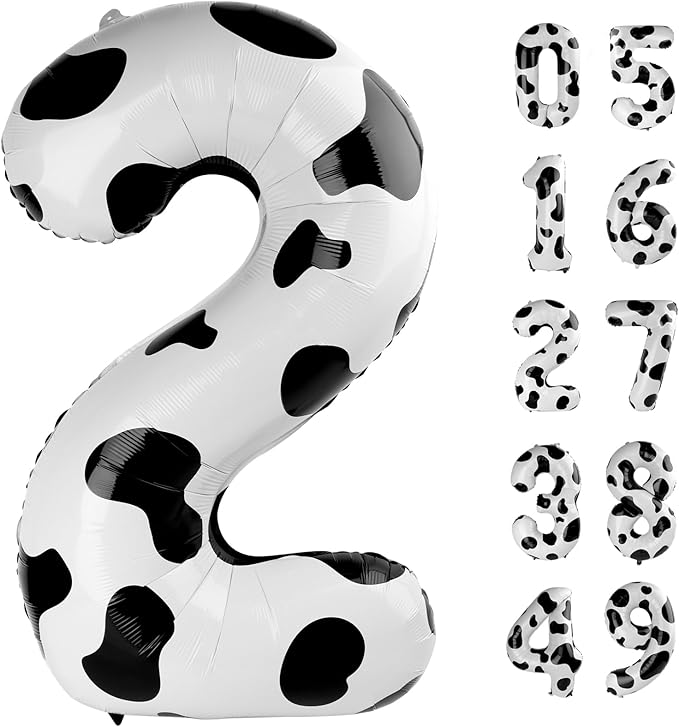 Cow Print Number Balloon Birthday Decorations, 40 inch Number balloon 0-9(Zero-Nine), Cow Balloon for Farm Birthday Party Supplies, Cow Themed birthday party Decorations (Number 2)