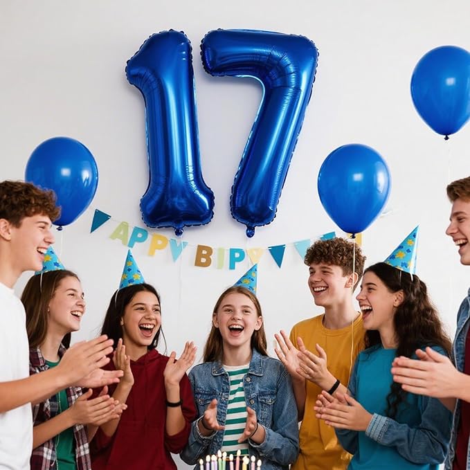 40 Inch Navy blue Number 17 Digital Balloon,Jumbo Mylar Foil Helium Balloon for 17 Balloons for Birthday Party,Wedding Anniversary Party Decorations