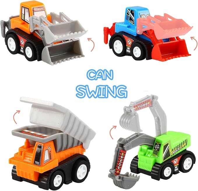 Pull Back Car, 12 Pcs Mini Truck Toy Kit Set, Play Construction Engineering Vehicle Educational Preschool for Children Boys Party Favors, Kids Birthday Game Gift Playset Classroom Reward
