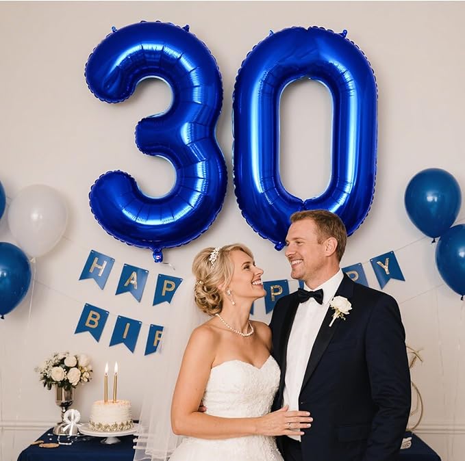 40 Inch Navy blue Number 30 Digital Balloon,Jumbo Mylar Foil Helium Balloon for 30 Balloons for Birthday Party,Wedding Anniversary Party Decorations