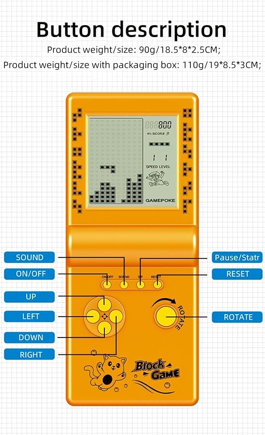 CZT Nostalgic Cube Game Console Big Screen Built-in Retro 999 in 6 Block Game Indoor/Outdoor Handheld Console Portable Electronic Brick Games Children/Students/Boyfriends
