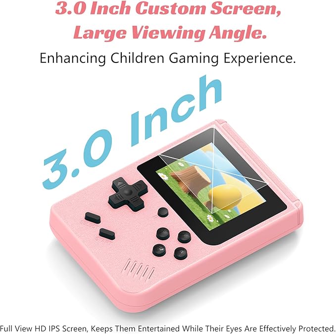 Mini Retro Handheld Games Console, Built-in 400 Video Games, Portable Video Gaming Player with 3.0 Inch IPS Screen and Rechargeable Battery(Pink)