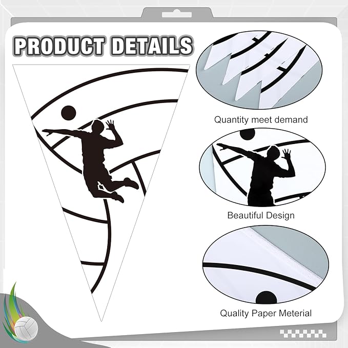 Jetec 5 Pack Volleyball Party Decorations - 49 Ft Sports Pennant Banner Flags for Senior Night, Team Banquet, Birthday Supplies - Black & White Triangle Garland for Indoor Outdoor Decor