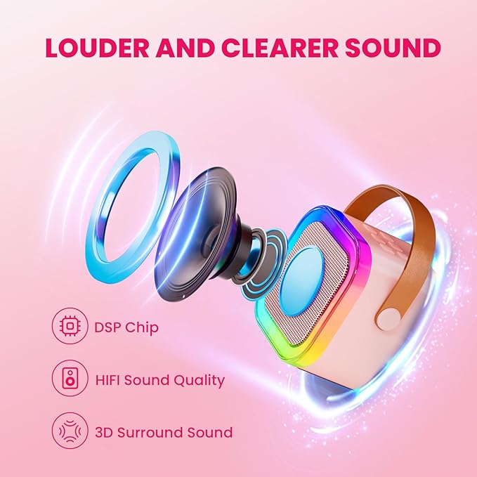 Mini Karaoke Machine for Kids, 2026 TOP Toys Birthday Gifts Ideas for Girls Ages 4, 5, 6, 7, 8, 9, 10, 12+ Years Old, Portable MP3 Player with 2 Wireless Mics for Family Home Party