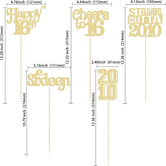 Gyufise 15Pcs Happy 16th Birthday Centerpiece Sticks Sixteen Straight Outta 2010 Table Flower Centerpieces Sticks for Cheers to 16th Birthday Party Supplies Gold