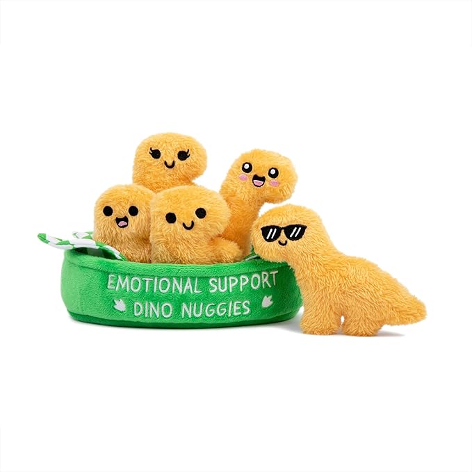 Emotional Support Dino Nuggies by Relatable, Easter Plush Stuffed Animals & Toy, Cute Easter Basket Stuffer, Non Candy Easter Gift for Kids, Includes 5 Dinosaur Plushies with Carrying Basket